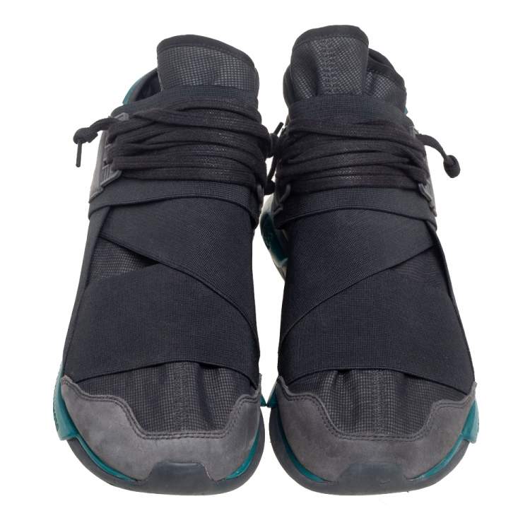 Pre Owned Adidas Y-3 Black Fabric And Suede Qasa High Top Sneakers Size 40.5