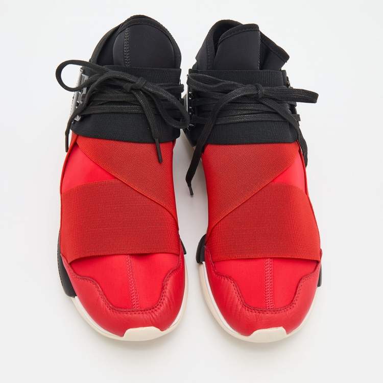 Pre Owned Adidas Y-3 Red/Black Neoprene And Leather Qasa High Top Sneakers Size 42