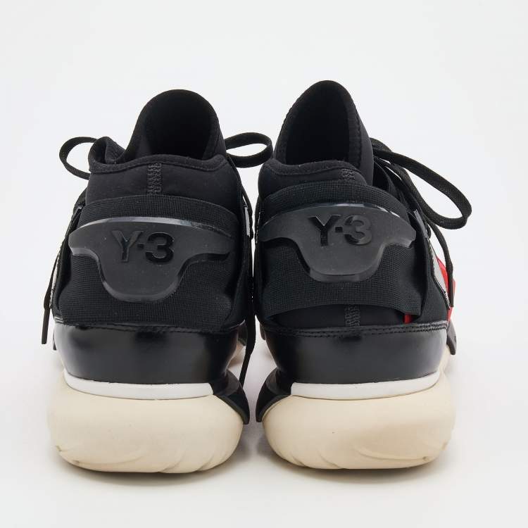 Pre Owned Adidas Y-3 Red/Black Neoprene And Leather Qasa High Top Sneakers Size 42