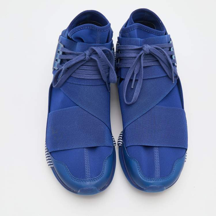 Pre Owned Adidas Y-3 Blue Neoprene And Leather Qasa High Top Sneakers Size 42