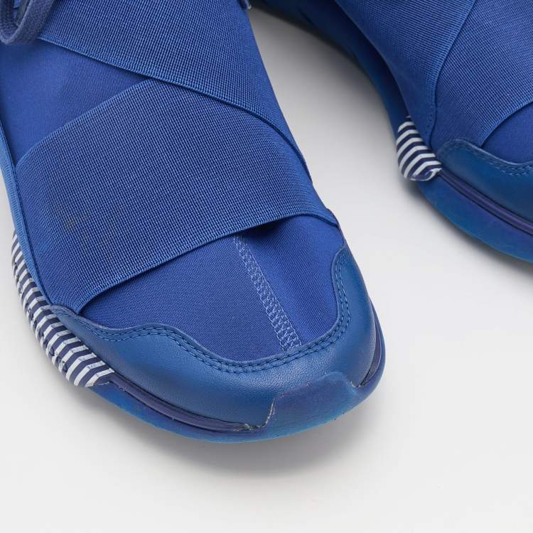 Pre Owned Adidas Y-3 Blue Neoprene And Leather Qasa High Top Sneakers Size 42