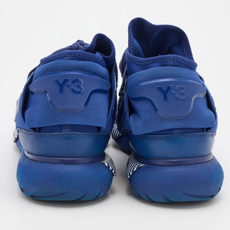 Pre Owned Adidas Y-3 Blue Neoprene And Leather Qasa High Top Sneakers Size 42