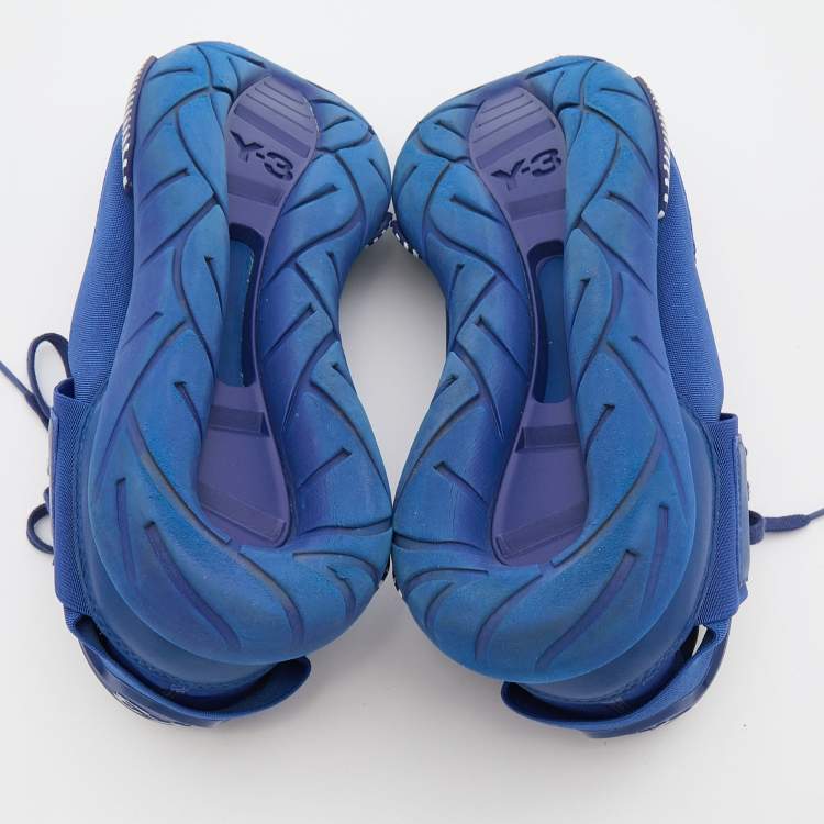 Pre Owned Adidas Y-3 Blue Neoprene And Leather Qasa High Top Sneakers Size 42