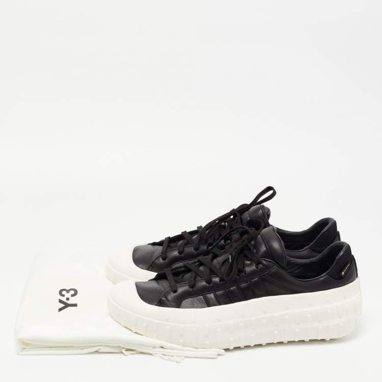 Pre Owned Y-3 x Adidas Black/White Leather Gr.1p Low Gtx Sneakers Size 45.5