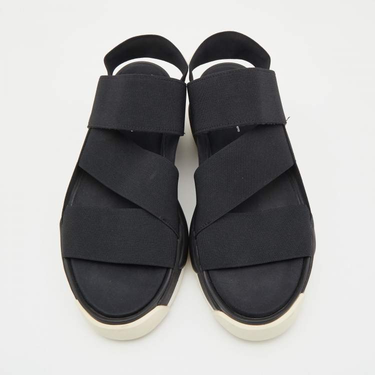 Pre Owned Y-3 Black Elastic Slingback Flat Sandals Size 46