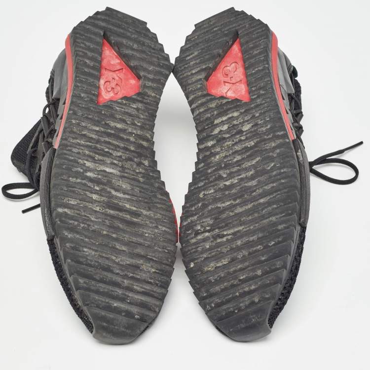 Pre Owned Adidas Y-3 Black Knit Fabric and Leather Harigane Black Chili Pepper Sneakers Size 42