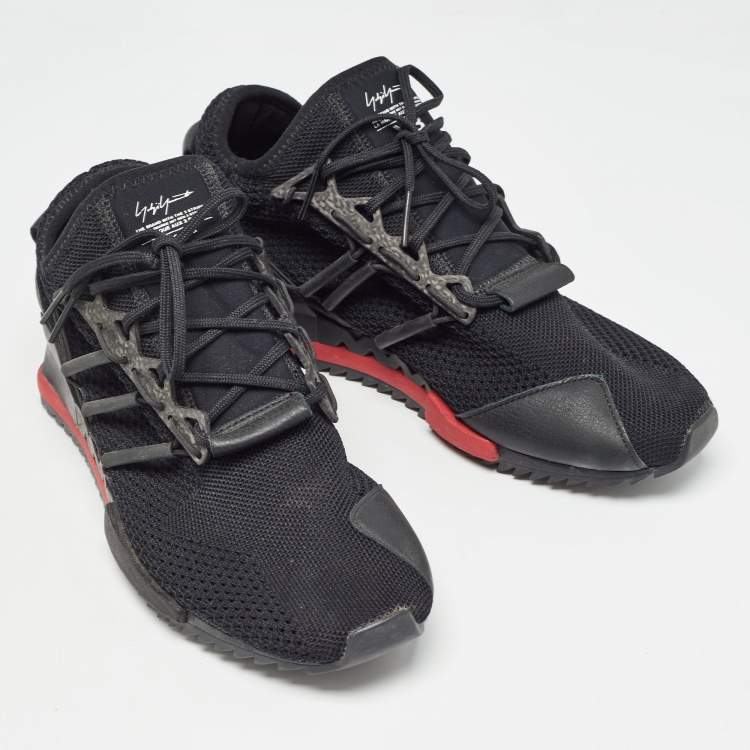 Pre Owned Adidas Y-3 Black Knit Fabric and Leather Harigane Black Chili Pepper Sneakers Size 42