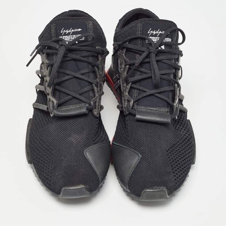 Pre Owned Adidas Y-3 Black Knit Fabric and Leather Harigane Black Chili Pepper Sneakers Size 42