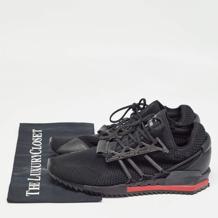 Pre Owned Adidas Y-3 Black Knit Fabric and Leather Harigane Black Chili Pepper Sneakers Size 42