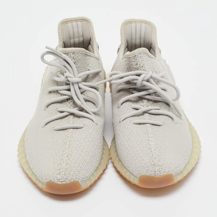 Pre Owned Yeezy x Adidas Grey Knit Fabric Boost 350 V2 Sesame Sneakers Size 451/3