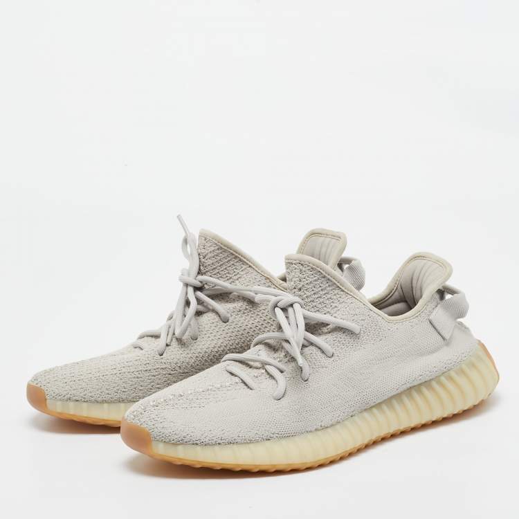 Pre Owned Yeezy x Adidas Grey Knit Fabric Boost 350 V2 Sesame Sneakers Size 451/3