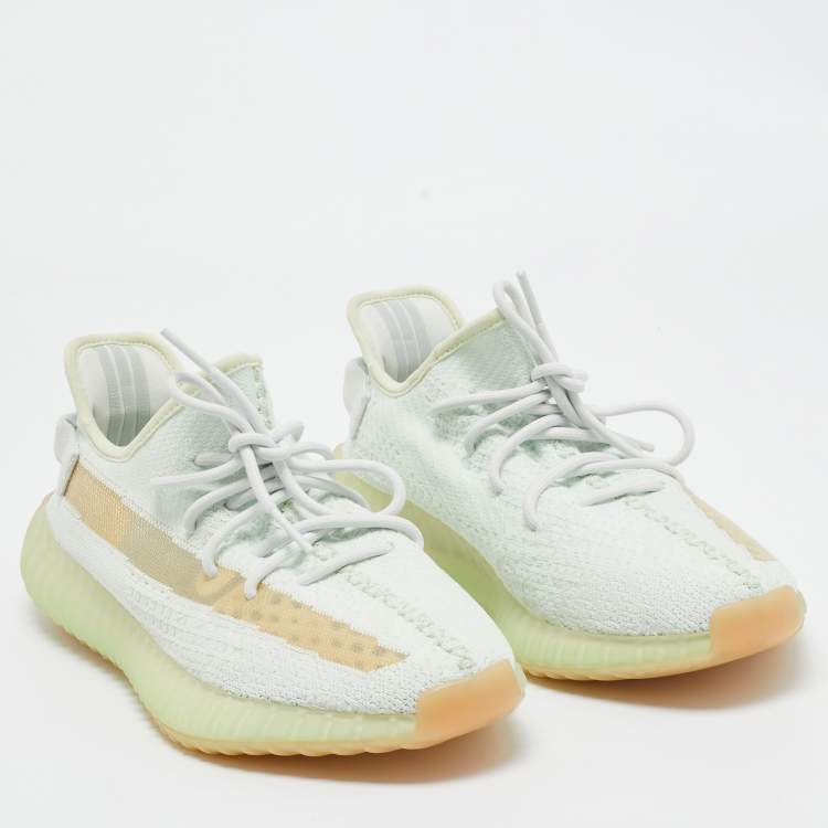 Pre Owned Yeezy x Adidas Green Knit Fabric Boost 350 V2 "GID' Glow Sneakers Size 44 2/3