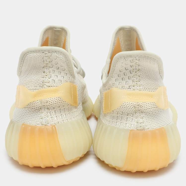 Pre Owned Yeezy x Adidas Cream Knit Fabric Boost 350 V2 "Light" Low Top Sneakers Size 45 1/3