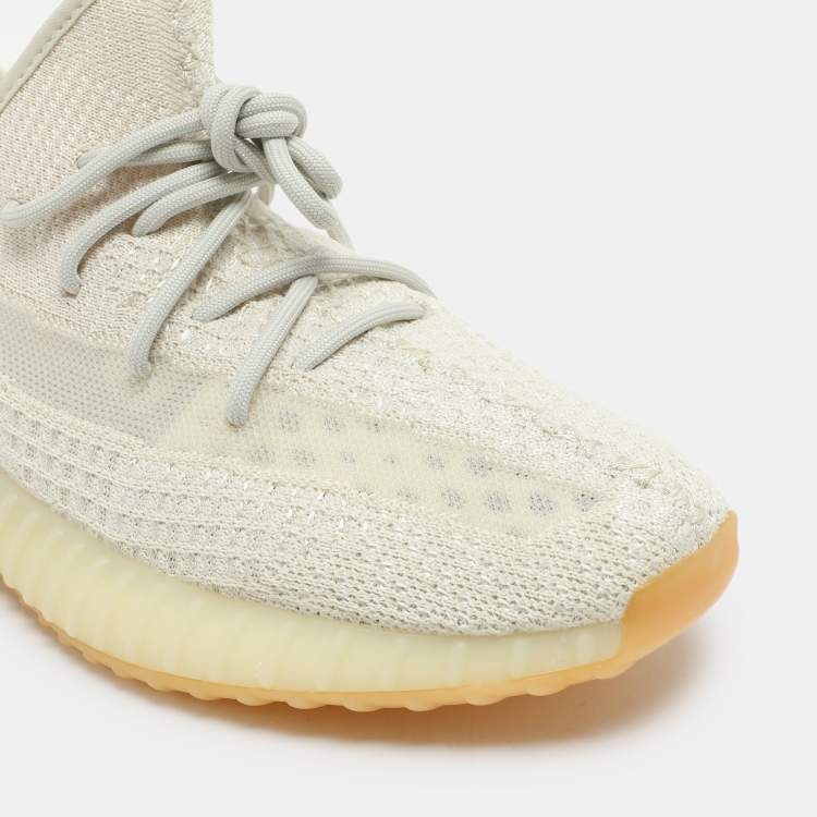 Pre Owned Yeezy x Adidas Cream Knit Fabric Boost 350 V2 "Light" Low Top Sneakers Size 45 1/3