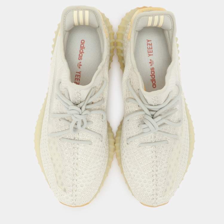 Pre Owned Yeezy x Adidas Cream Knit Fabric Boost 350 V2 "Light" Low Top Sneakers Size 45 1/3