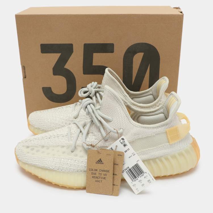 Pre Owned Yeezy x Adidas Cream Knit Fabric Boost 350 V2 "Light" Low Top Sneakers Size 45 1/3