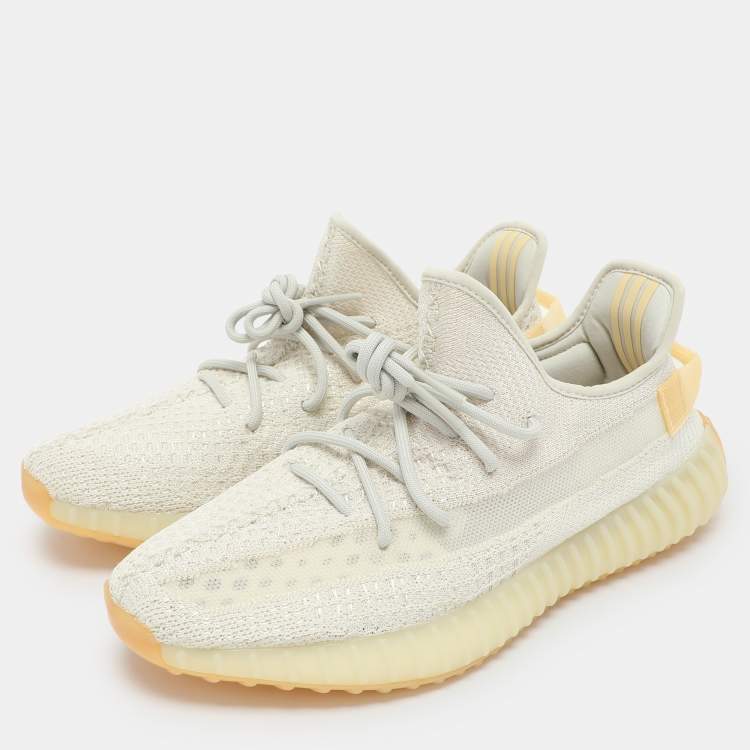 Pre Owned Yeezy x Adidas Cream Knit Fabric Boost 350 V2 "Light" Low Top Sneakers Size 45 1/3