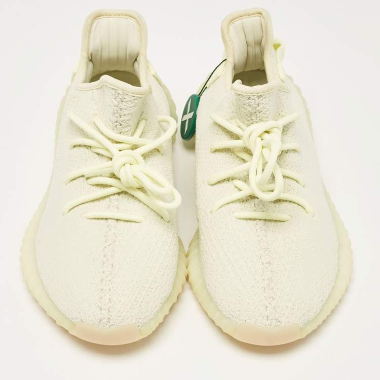 Pre Owned Yeezy x Adidas Light Yellow Knit Fabric Boost 350 V2 Butter Sneakers Size 42
