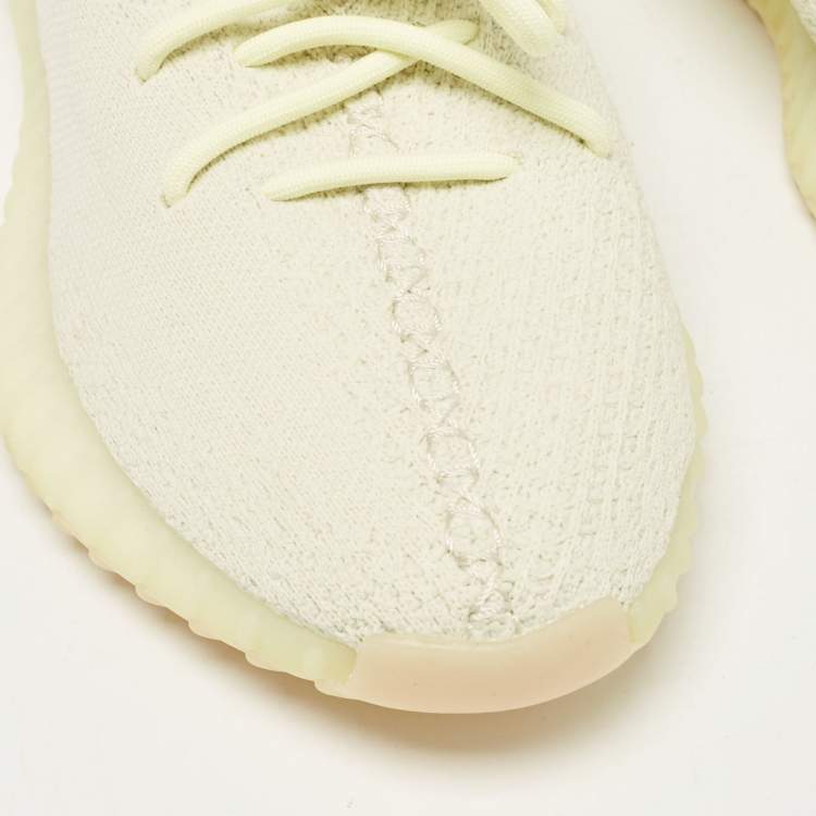 Pre Owned Yeezy x Adidas Light Yellow Knit Fabric Boost 350 V2 Butter Sneakers Size 42