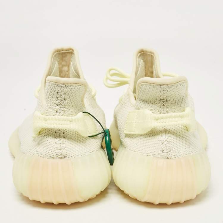 Pre Owned Yeezy x Adidas Light Yellow Knit Fabric Boost 350 V2 Butter Sneakers Size 42