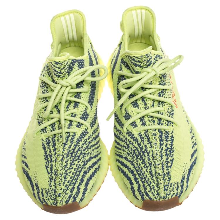 Pre Owned Yeezy x Adidas Green Cotton Knit Semi Frozen Boost 350 V2 Sneakers Size 47 1/3