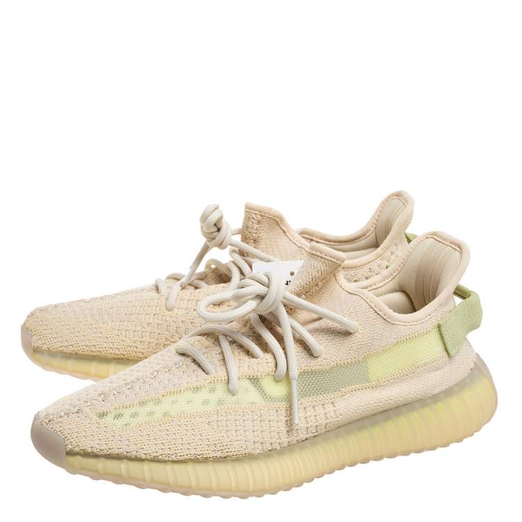 Pre Owned Yeezy Beige Cotton Knit Boost 350 V2 Sneakers Size 41.5