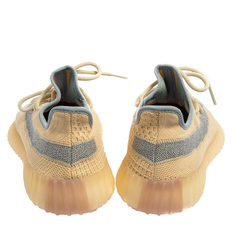 Pre Owned Yeezy x Adidas Beige/Grey Knit Fabric Boost 350 V2 Linen Sneakers Size 41 1/3