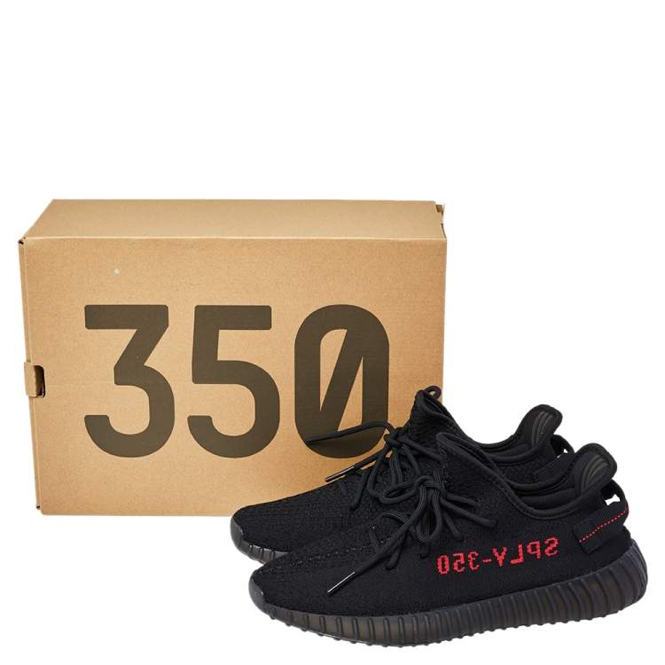 Pre Owned Adidas Yeezy Boost 350 V2 Black/Red Knit Fabric Lace Up Sneaker Size 42.5