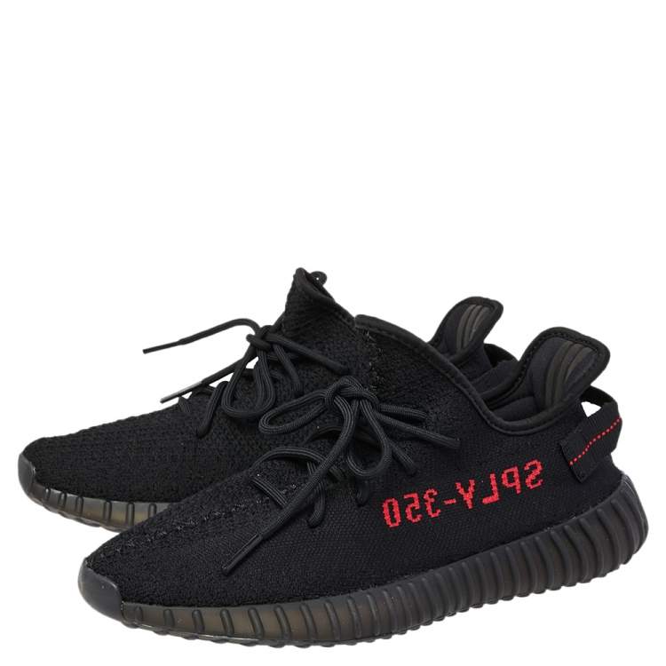 Pre Owned Adidas Yeezy Boost 350 V2 Black/Red Knit Fabric Lace Up Sneaker Size 42.5