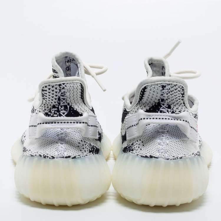 Pre Owned Yeezy x Adidas White/Black Knit Fabric Boost 350 V2 Zebra Sneakers Size 42