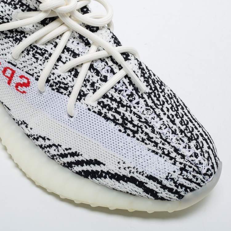Pre Owned Yeezy x Adidas White/Black Knit Fabric Boost 350 V2 Zebra Sneakers Size 42