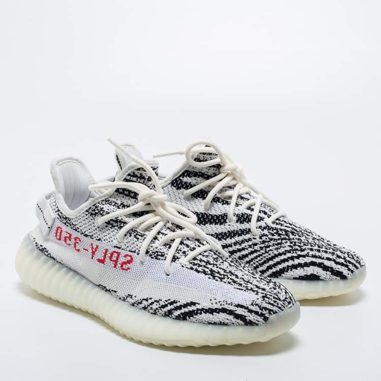 Pre Owned Yeezy x Adidas White/Black Knit Fabric Boost 350 V2 Zebra Sneakers Size 42