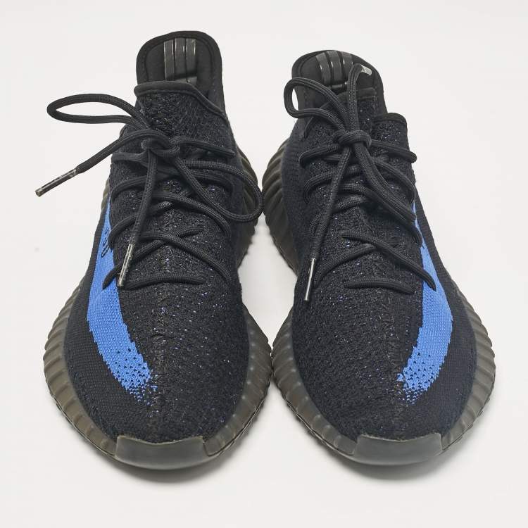 Pre Owned Yeezy x Adidas Black/Blue Knit Fabric Boost 350 V2 Dazzling Blue Sneakers Size 47 2/3