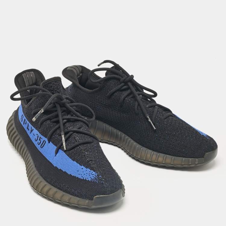 Pre Owned Yeezy x Adidas Black/Blue Knit Fabric Boost 350 V2 Dazzling Blue Sneakers Size 47 2/3