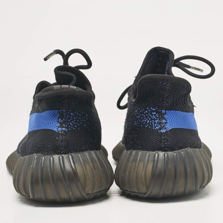 Pre Owned Yeezy x Adidas Black/Blue Knit Fabric Boost 350 V2 Dazzling Blue Sneakers Size 47 2/3