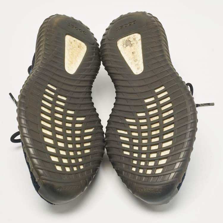 Pre Owned Yeezy x Adidas Black/Blue Knit Fabric Boost 350 V2 Dazzling Blue Sneakers Size 47 2/3