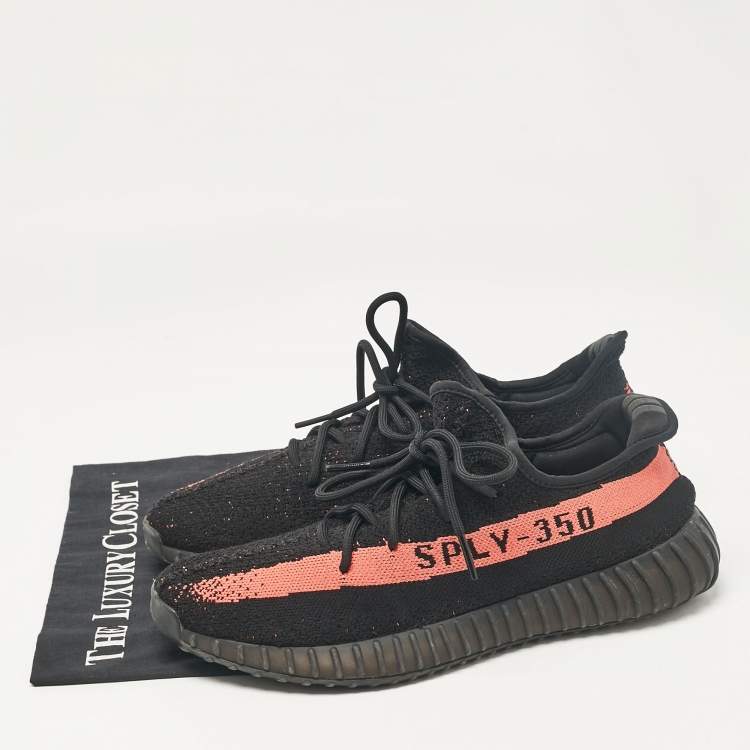 Pre Owned Yeezy Black Knit Fabric Boost 350 V2 Lace Up Sneakers 47 2/3