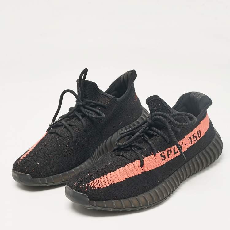 Pre Owned Yeezy Black Knit Fabric Boost 350 V2 Lace Up Sneakers 47 2/3
