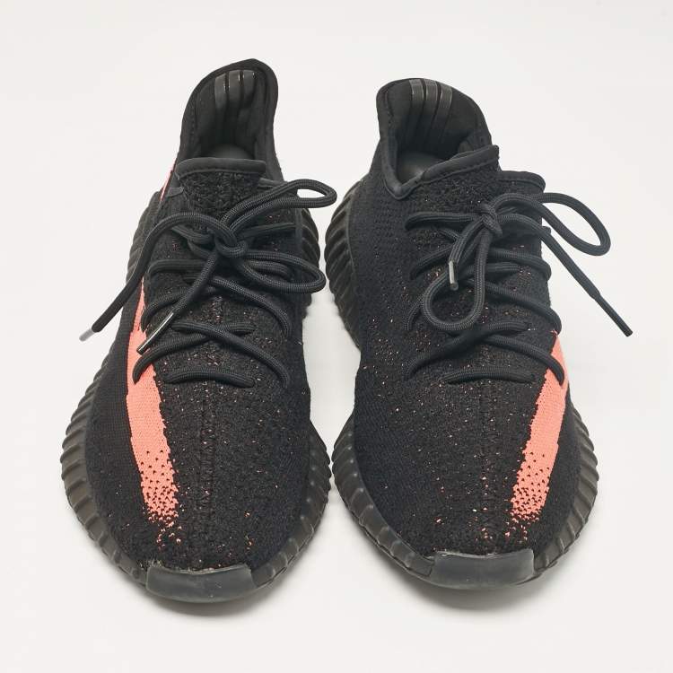 Pre Owned Yeezy Black Knit Fabric Boost 350 V2 Lace Up Sneakers 47 2/3