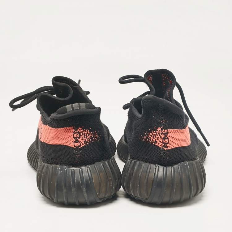 Pre Owned Yeezy Black Knit Fabric Boost 350 V2 Lace Up Sneakers 47 2/3