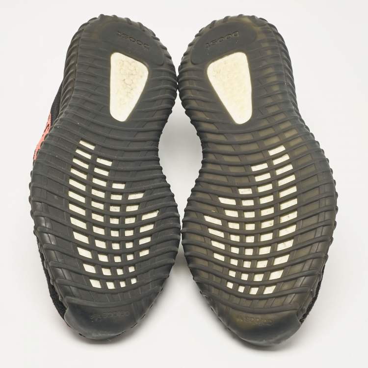 Pre Owned Yeezy Black Knit Fabric Boost 350 V2 Lace Up Sneakers 47 2/3