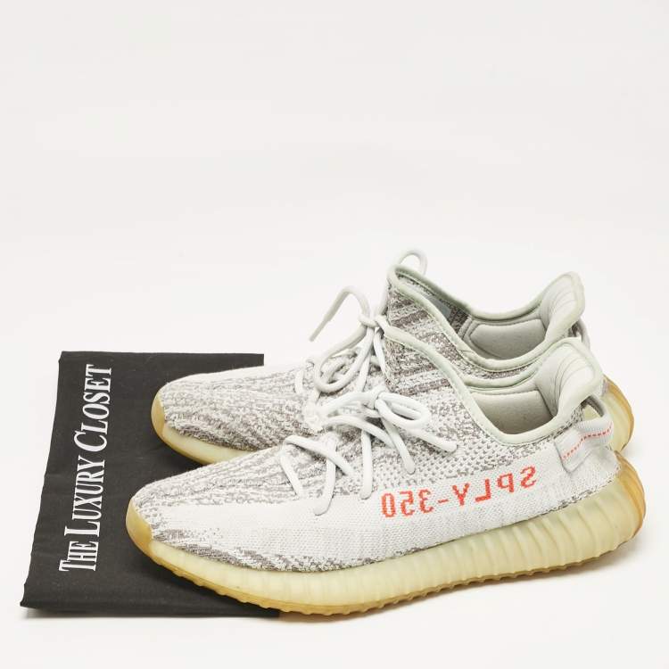 Pre Owned Yeezy x Adidas Light Blue Knit Fabric Boost 350 V2 Blue Tint Sneakers Size 44 2/3