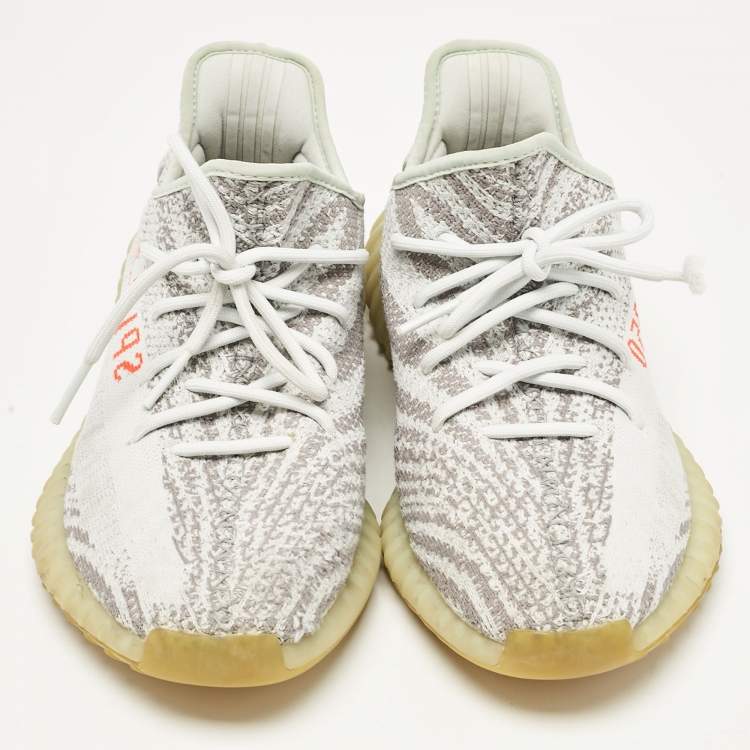 Pre Owned Yeezy x Adidas Light Blue Knit Fabric Boost 350 V2 Blue Tint Sneakers Size 44 2/3