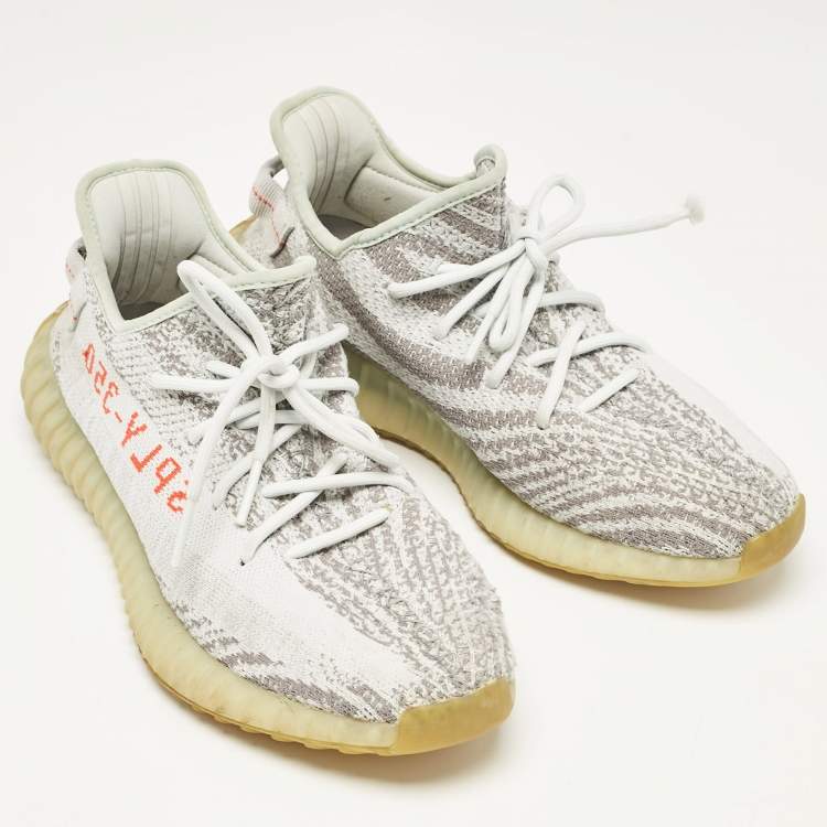 Pre Owned Yeezy x Adidas Light Blue Knit Fabric Boost 350 V2 Blue Tint Sneakers Size 44 2/3