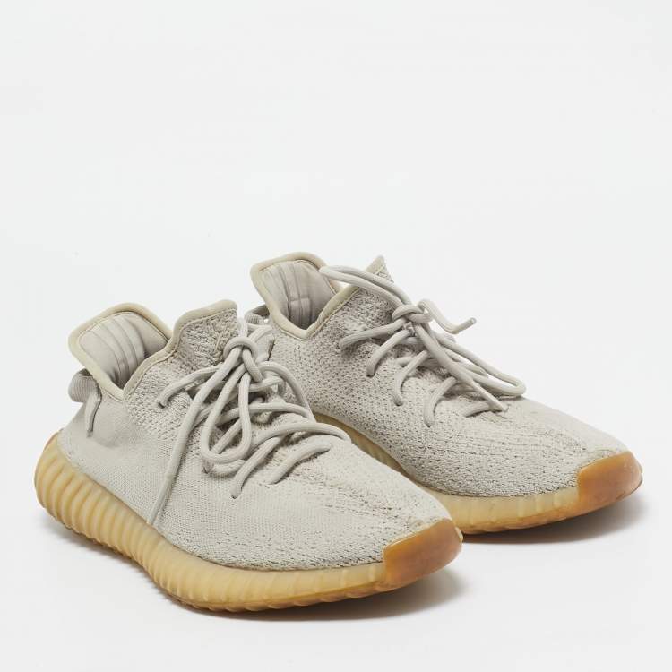 Pre Owned Yeezy x Adidas Grey Knit Fabric Boost 350 V2 Sesame Sneakers Size 43 1/3