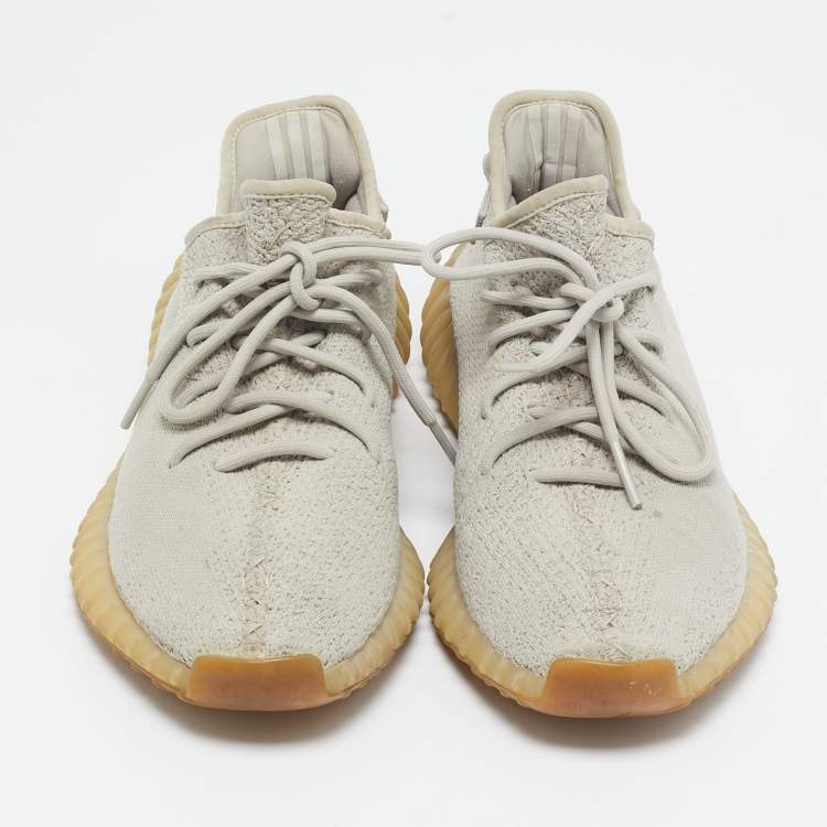 Pre Owned Yeezy x Adidas Grey Knit Fabric Boost 350 V2 Sesame Sneakers Size 43 1/3