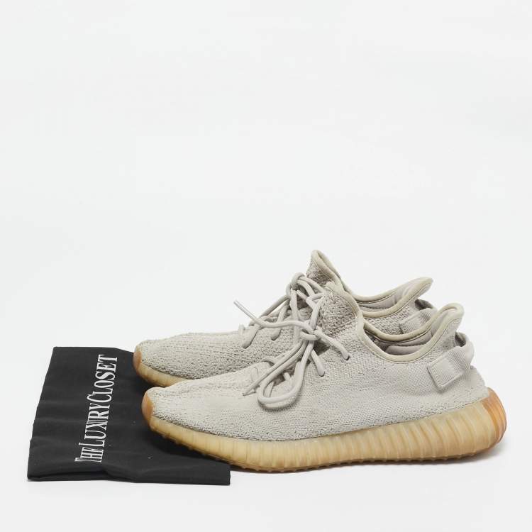 Pre Owned Yeezy x Adidas Grey Knit Fabric Boost 350 V2 Sesame Sneakers Size 43 1/3