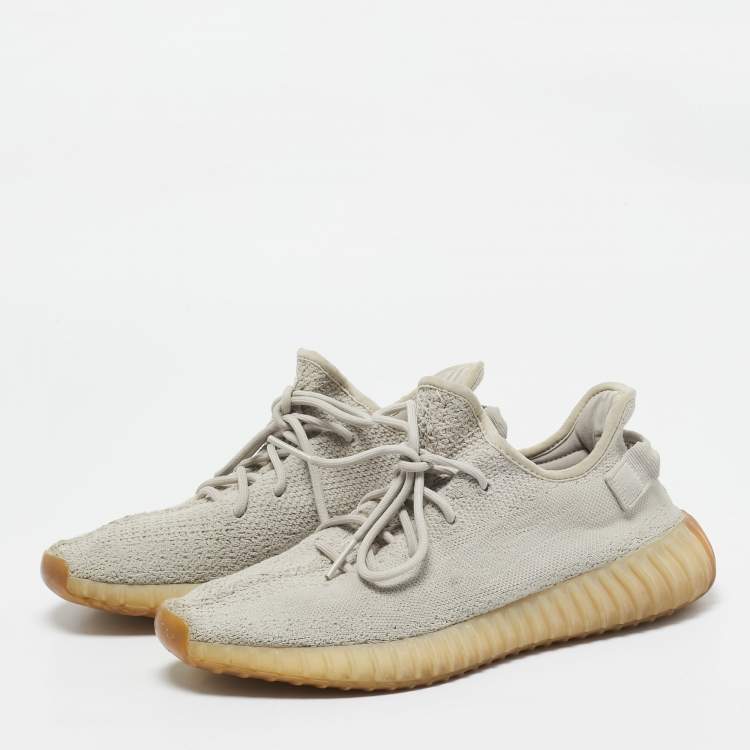 Pre Owned Yeezy x Adidas Grey Knit Fabric Boost 350 V2 Sesame Sneakers Size 43 1/3