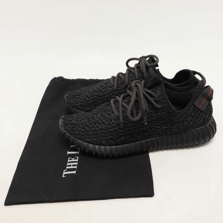 Pre Owned Yeezy x Adidas Pirate Black Knit Fabric Boost 350 V1 Lace Up Sneaker Size 42