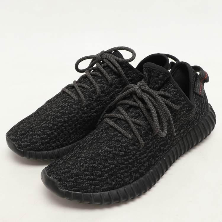 Pre Owned Yeezy x Adidas Pirate Black Knit Fabric Boost 350 V1 Lace Up Sneaker Size 42